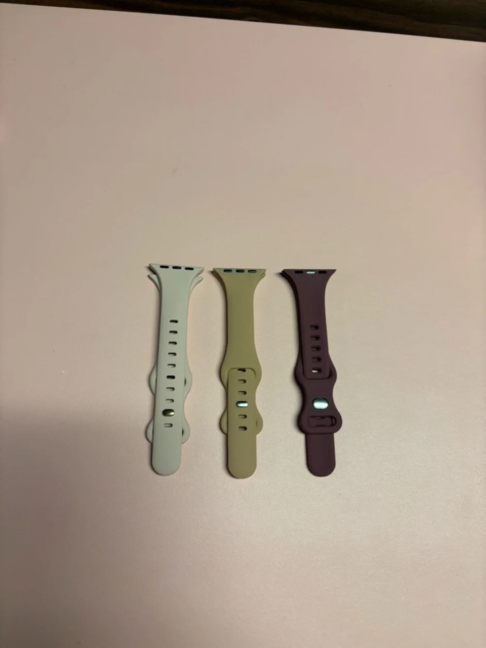 Silicone Apple Watch-Style Bands - Set of 3 (Light pink, Beige and Plum)